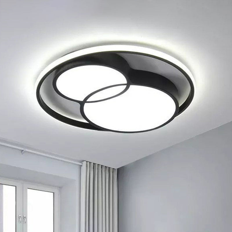 Geometric LED Flush Ceiling Light in Modern Black Metal