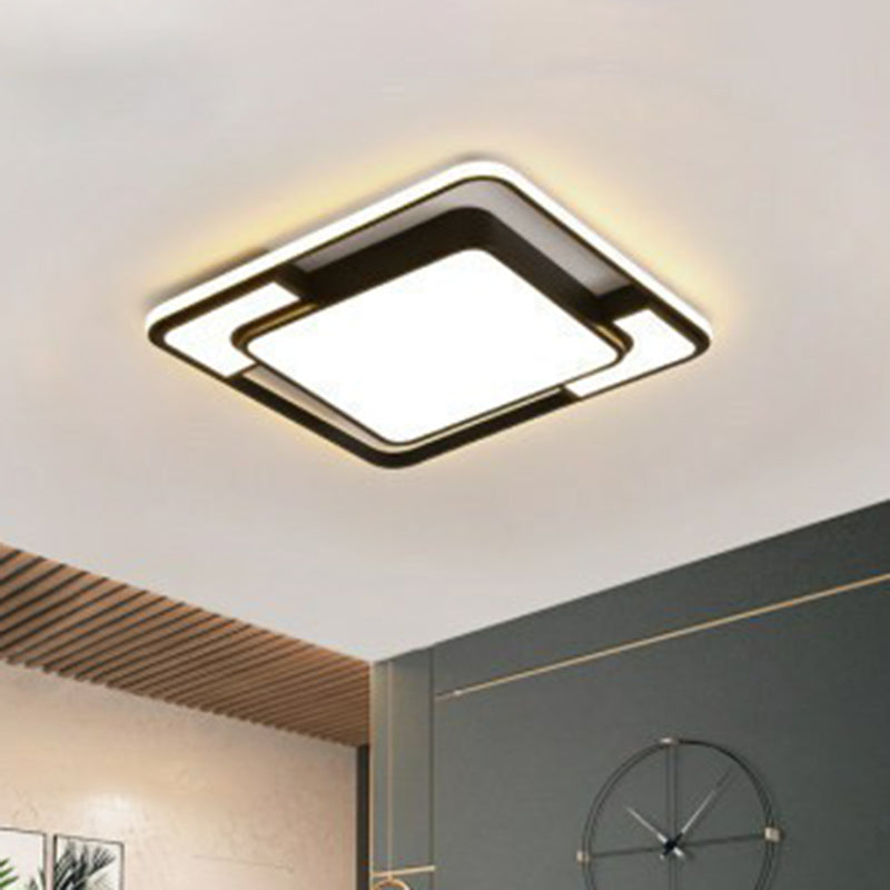 Geometric LED Flush Ceiling Light in Modern Black Metal