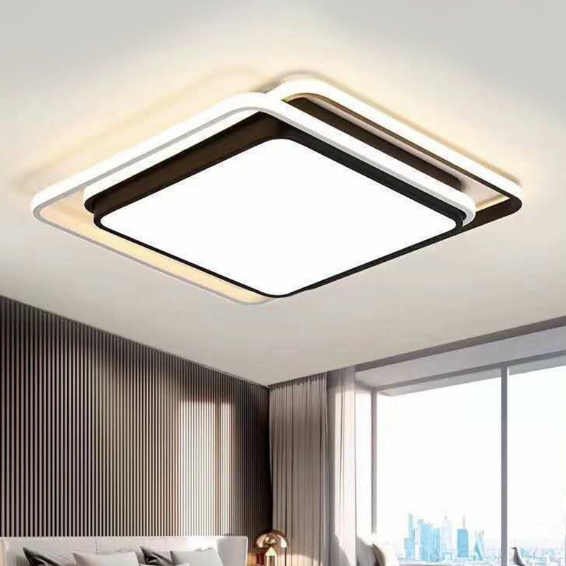 Geometric LED Flush Ceiling Light in Modern Black Metal