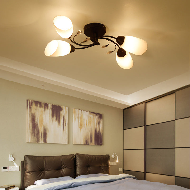 Contemporary Semi Flush Mount Light with Bevel Glass Shades - Black Windmill Ceiling Fixture, 4/6/8-Lights