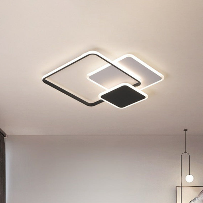 Minimalistic Geometrical Black LED Flush Mount Light for Living Room in Metallic Finish.