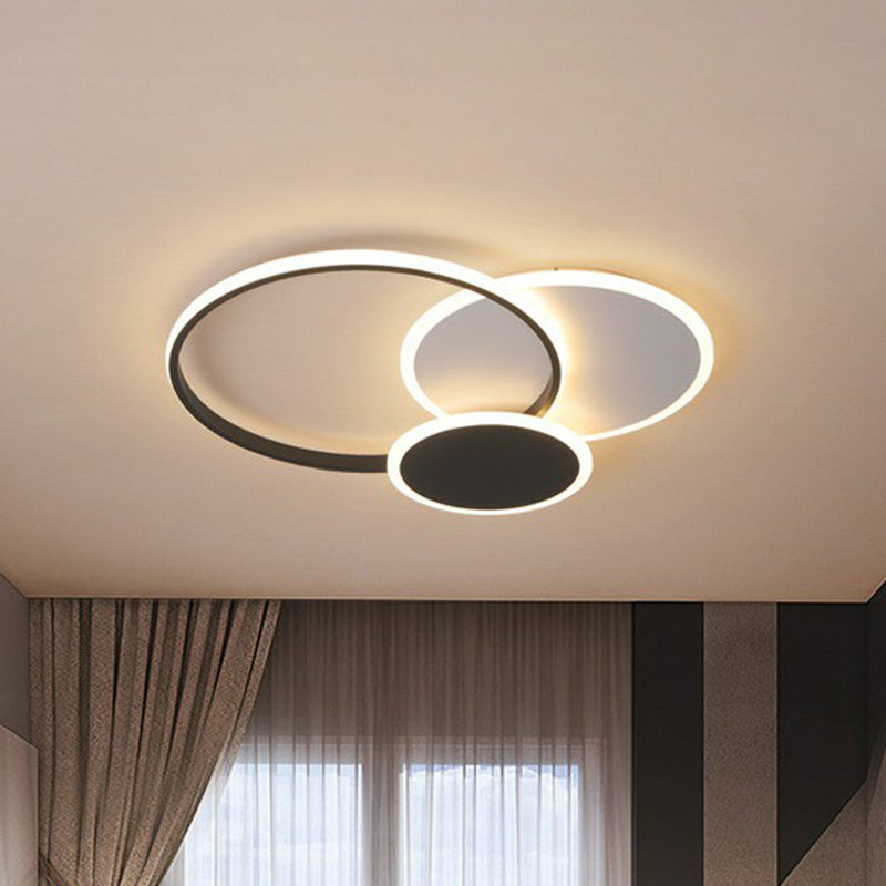 Minimalistic Geometrical Black LED Flush Mount Light for Living Room in Metallic Finish.