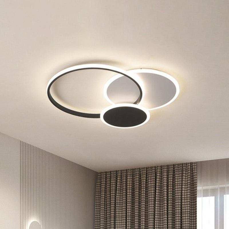 Minimalistic Geometrical Black LED Flush Mount Light for Living Room in Metallic Finish.