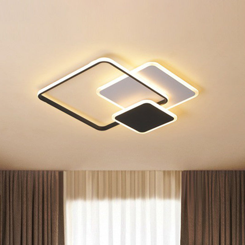 Minimalistic Geometrical Black LED Flush Mount Light for Living Room in Metallic Finish.