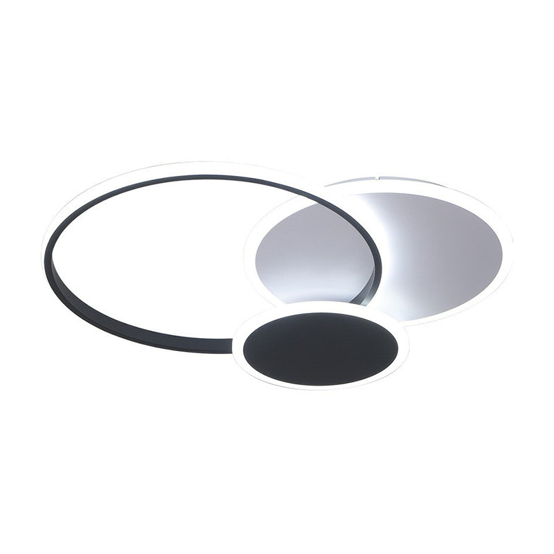 Minimalistic Geometrical Black LED Flush Mount Light for Living Room in Metallic Finish.