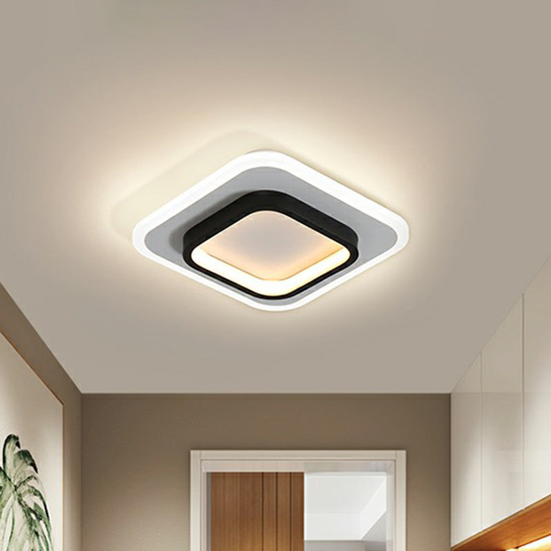 Modern Geometric Led Flush Ceiling Light - Nordic Style Black-White / Warm Square Plate