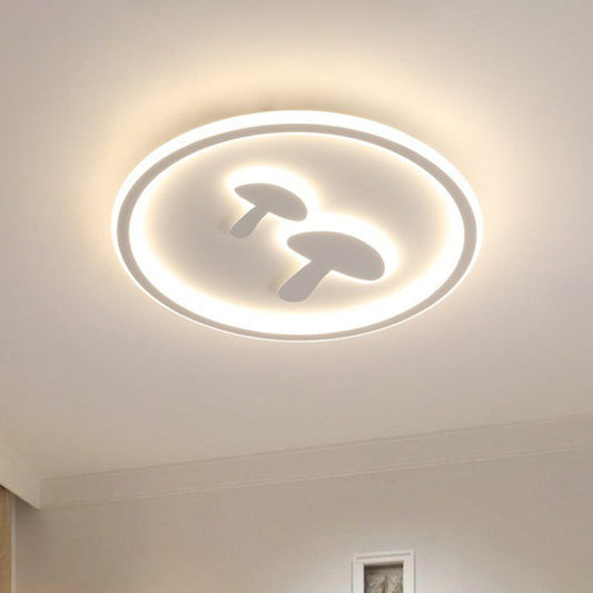 Cartoon Mushroom Led Ceiling Light With Halo Ring For Bedroom - Acrylic Flush Mount White / 15.5