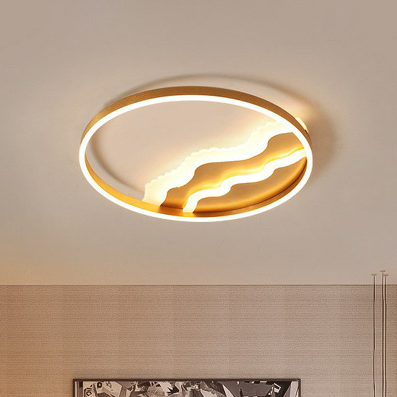 Modern Wavy Flush Gold LED Ceiling Light for Bedrooms - Acrylic Fixture