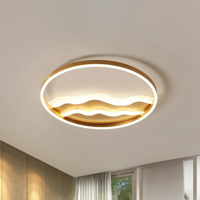 Modern Wavy Flush Gold LED Ceiling Light for Bedrooms - Acrylic Fixture