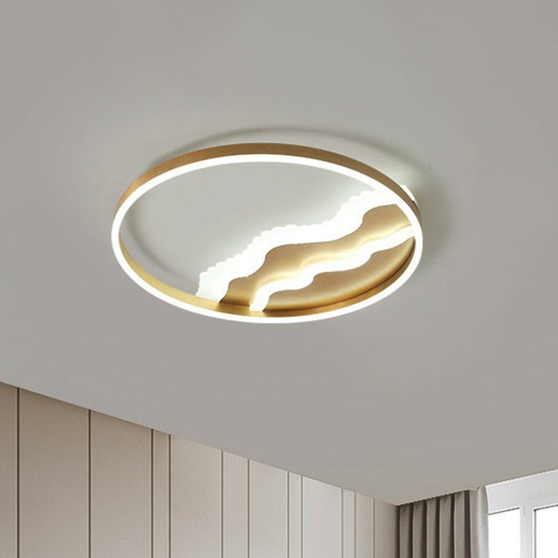 Modern Wavy Flush Gold LED Ceiling Light for Bedrooms - Acrylic Fixture