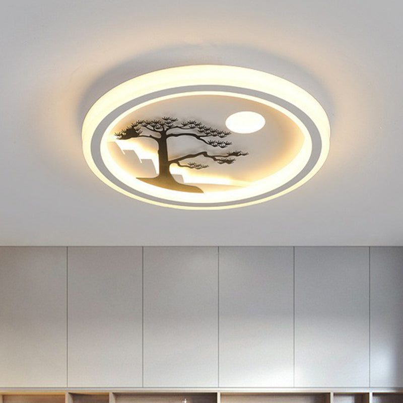 Nordic Style LED Flush Mount Ceiling Light in White - Circular Bedroom Lighting Fixture