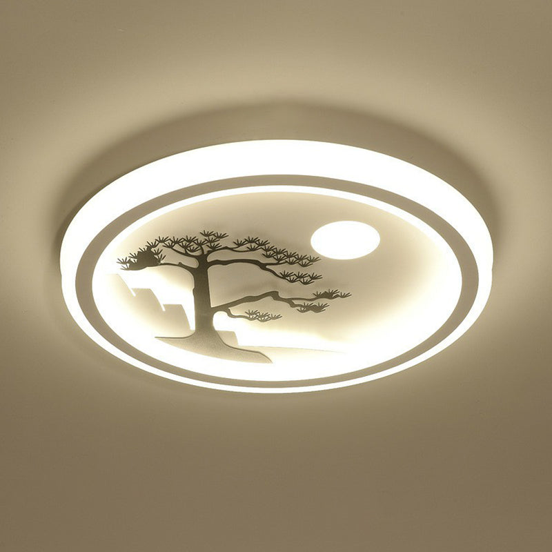 Nordic Style LED Flush Mount Ceiling Light in White - Circular Bedroom Lighting Fixture