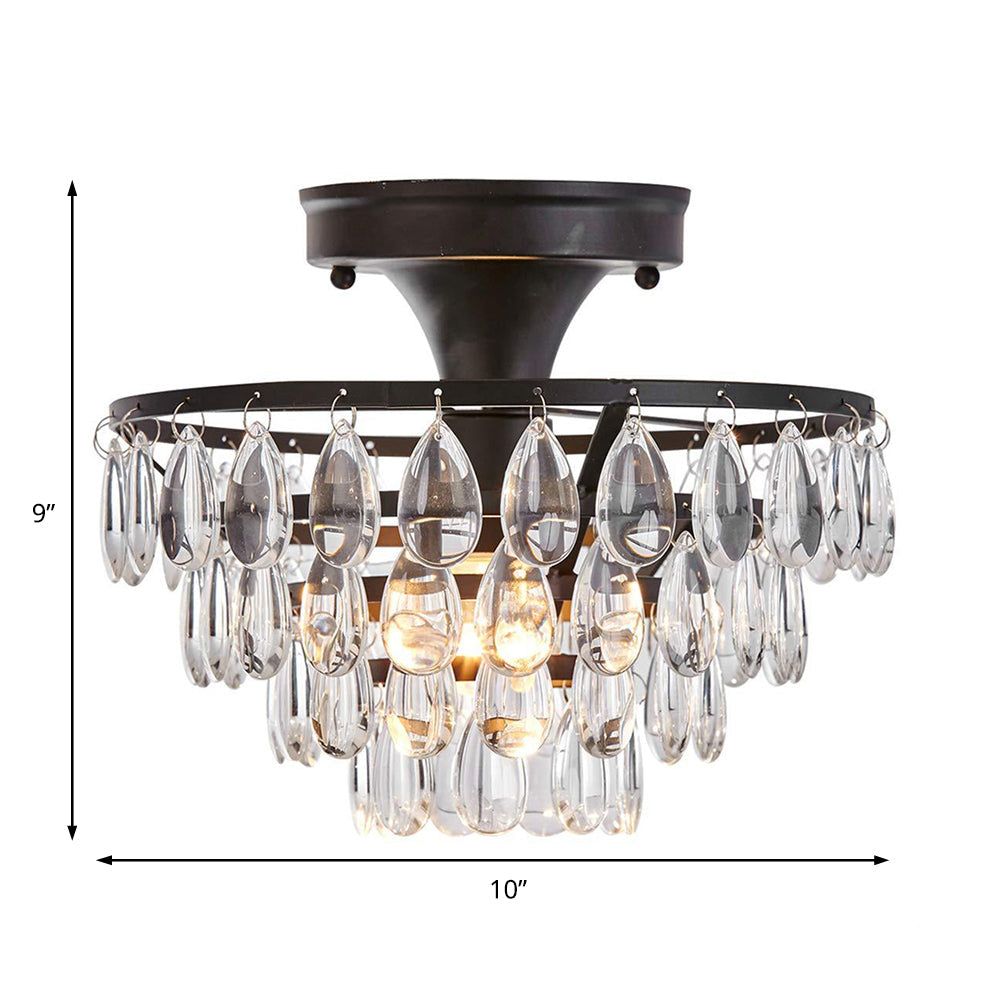 Vintage Teardrop Crystal Semi Flush Mount Light for Living Room Ceiling