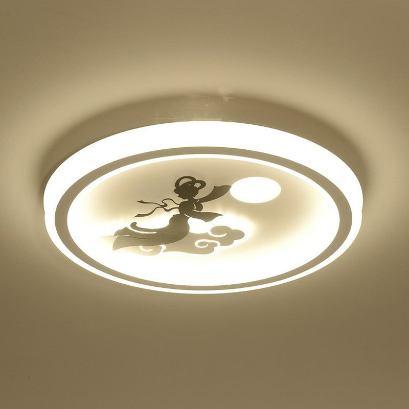 Nordic Style LED Flush Mount Ceiling Light in White - Circular Bedroom Lighting Fixture