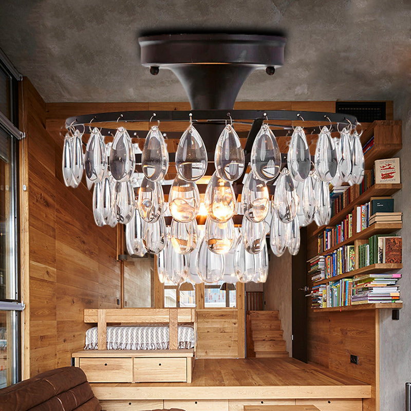 Vintage Teardrop Crystal Semi Flush Mount Light for Living Room Ceiling