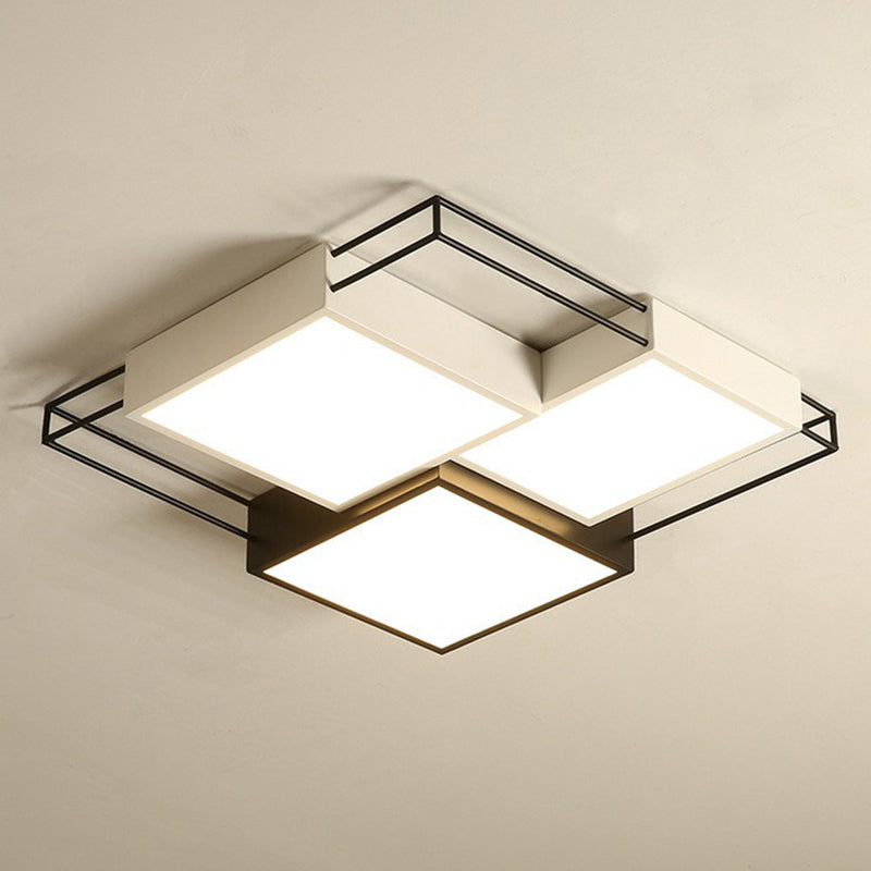 Nordic Metal LED Flush Ceiling Light Fixture with Black and White Square Splicing Design