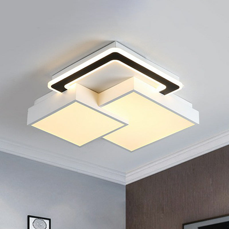 Minimalist Black and White LED Flush Mount Lighting – Rhombus Splicing Acrylic Fixture