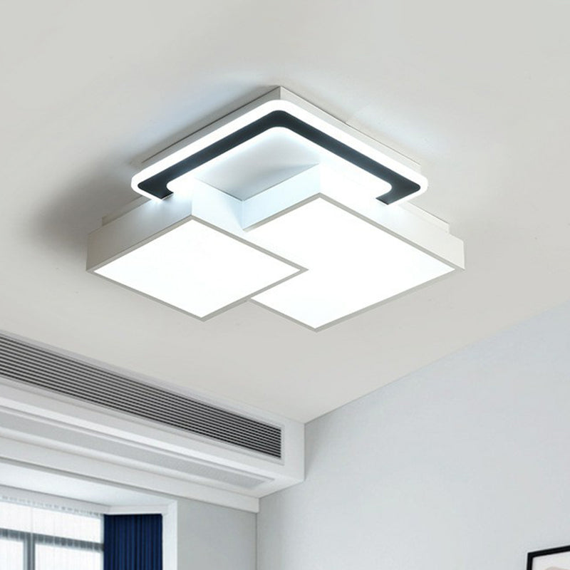 Minimalist Black and White LED Flush Mount Lighting – Rhombus Splicing Acrylic Fixture