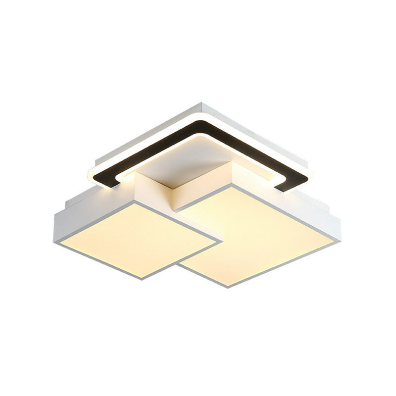 Minimalist Black and White LED Flush Mount Lighting – Rhombus Splicing Acrylic Fixture