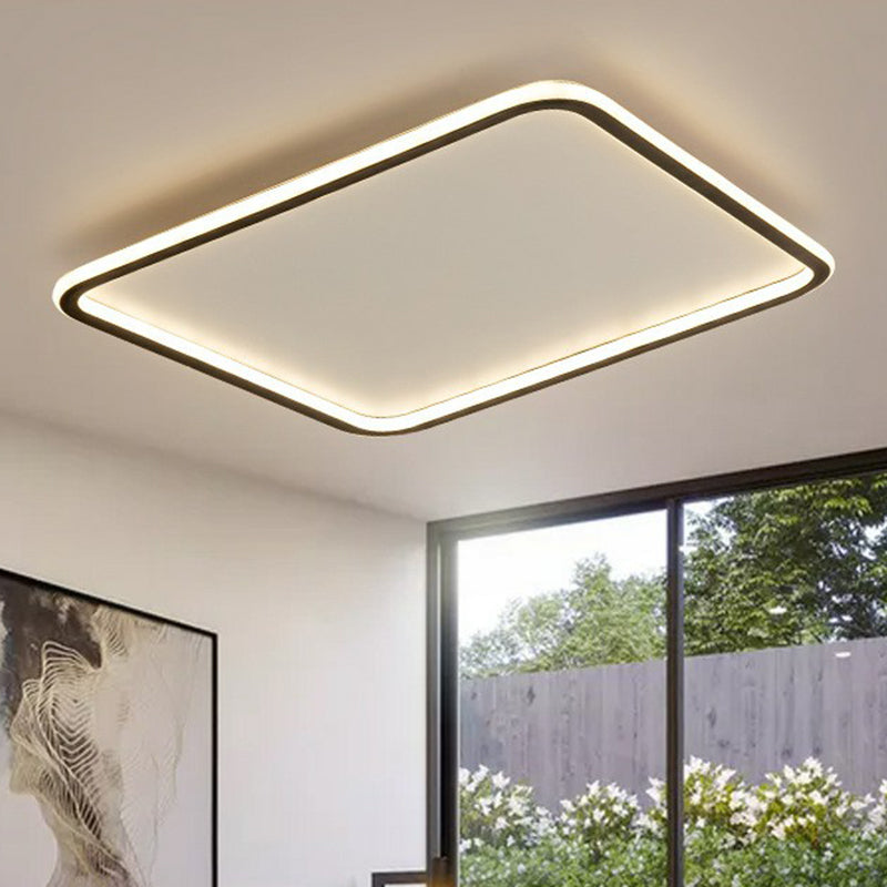 Minimalist Acrylic Black LED Flush Mount Fixture - Rectangular Frame