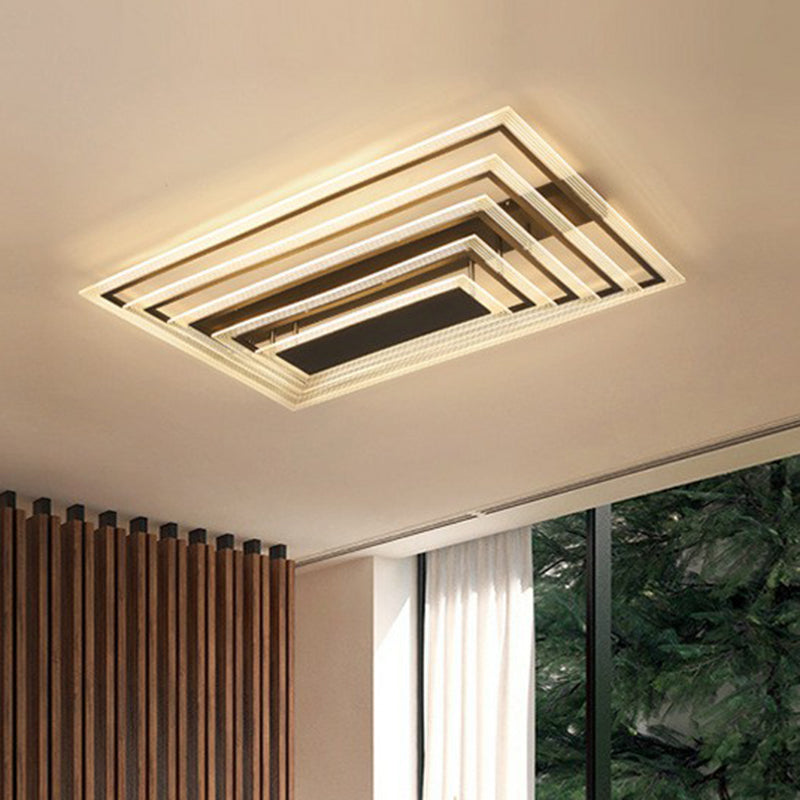 Minimalist Black LED Flush Mount Light Fixture for Living Room: Rectangle Acrylic Semi Flush
