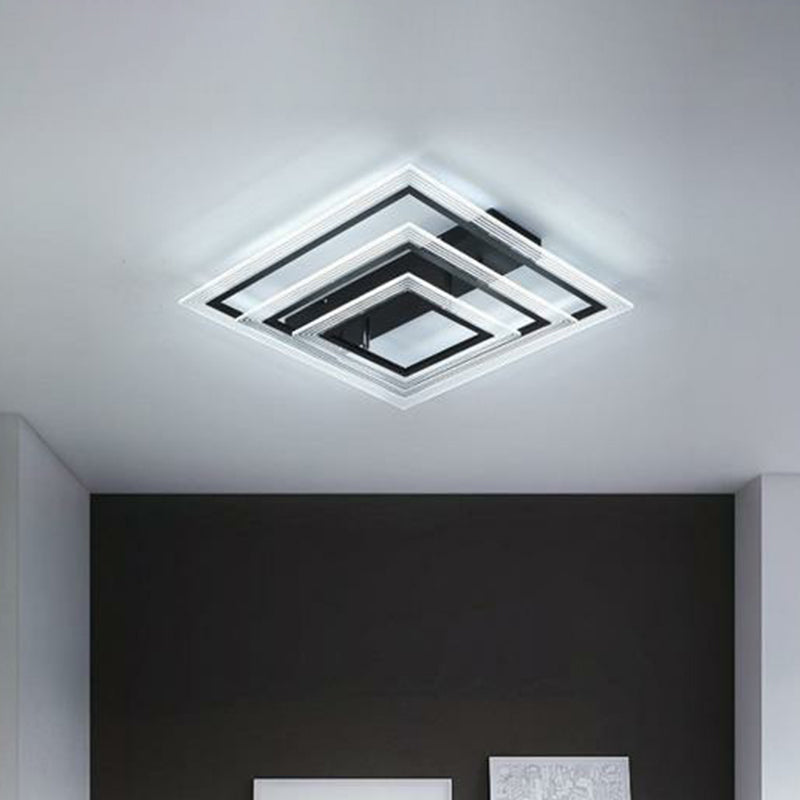 Minimalist Black LED Flush Mount Light Fixture for Living Room: Rectangle Acrylic Semi Flush