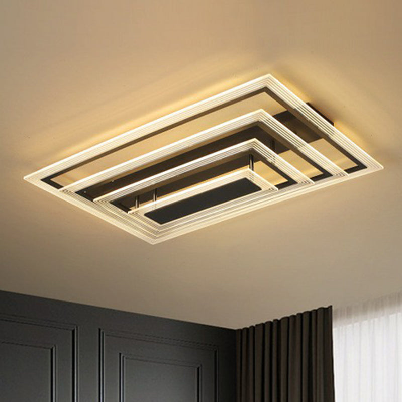 Minimalist Black LED Flush Mount Light Fixture for Living Room: Rectangle Acrylic Semi Flush