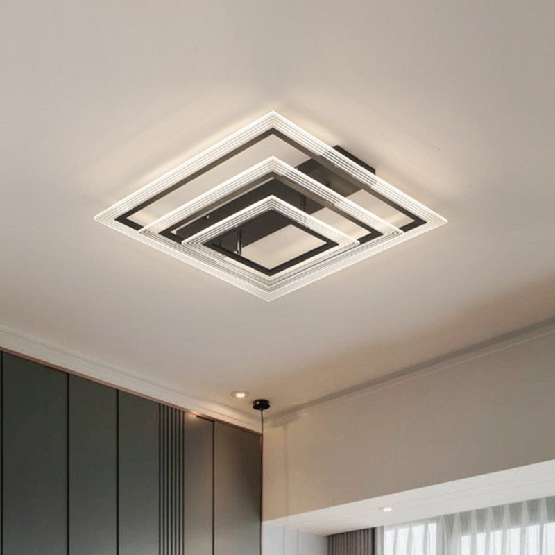 Minimalist Black LED Flush Mount Light Fixture for Living Room: Rectangle Acrylic Semi Flush