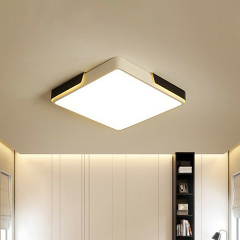 Modern Metal Geometric Led Flush Mount Ceiling Light In Black And White Black-White / Square