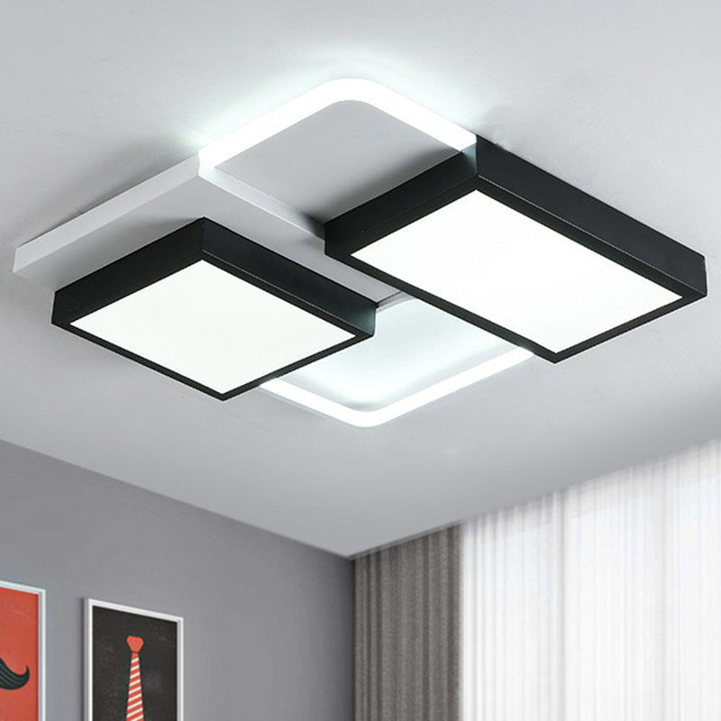 Modern Black Splicing Rectangle LED Flush Ceiling Light – Stepless Dimming Acrylic Fixture