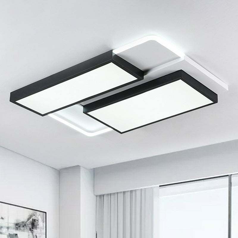 Modern Black Splicing Rectangle LED Flush Ceiling Light – Stepless Dimming Acrylic Fixture
