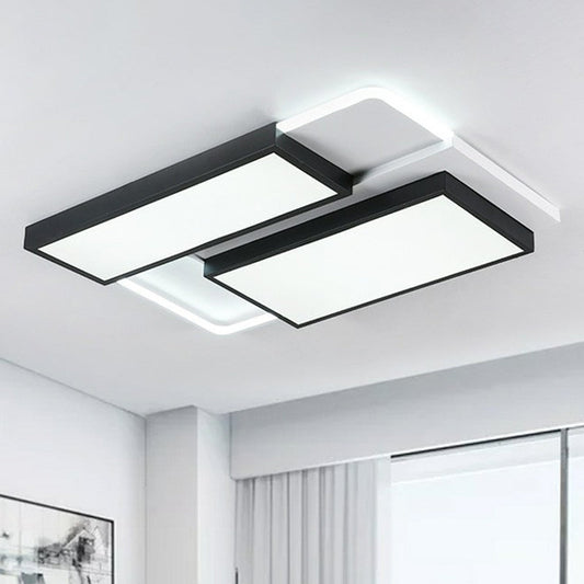 Modern Black Splicing Rectangle LED Flush Ceiling Light – Stepless Dimming Acrylic Fixture