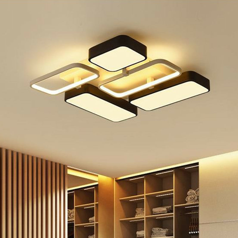 Minimalist Metallic Black and White LED Flush Mount Lighting Fixture - Splicing Design
