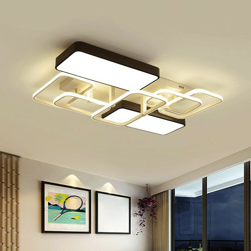 Minimalist Metallic Black and White LED Flush Mount Lighting Fixture - Splicing Design