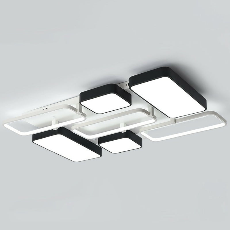 Minimalist Metallic Black and White LED Flush Mount Lighting Fixture - Splicing Design