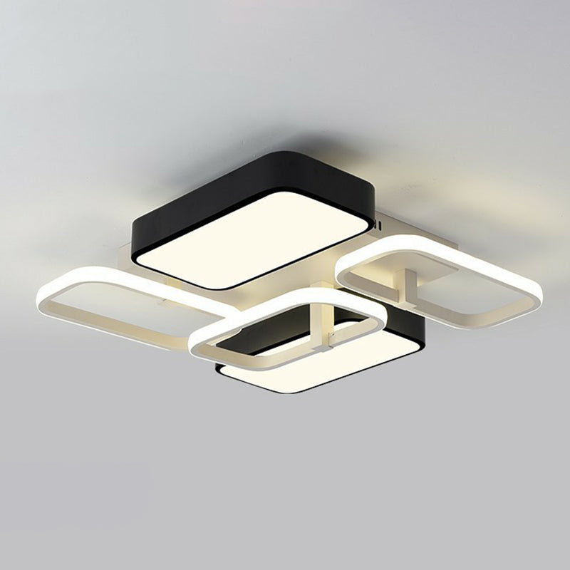 Minimalist Metallic Black and White LED Flush Mount Lighting Fixture - Splicing Design