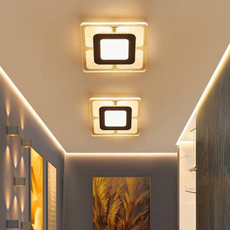 Modern Square Flush LED Ceiling Light Fixture for Bedroom, Clear Acrylic Design