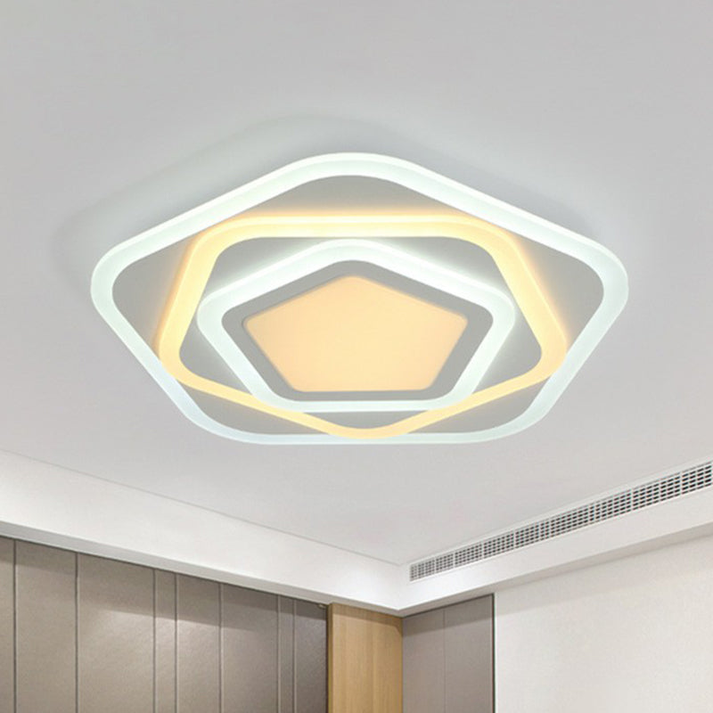 Ultra-Thin Acrylic Pentagonal Led Flush Mount Light - Minimalist White Fixture