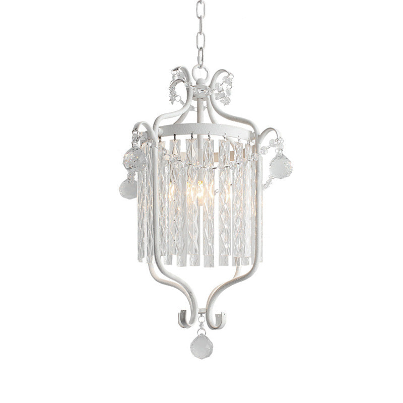 Modern 1 Light Ceiling Pendant - Black/White Bird Cage Design with Crystal Shade