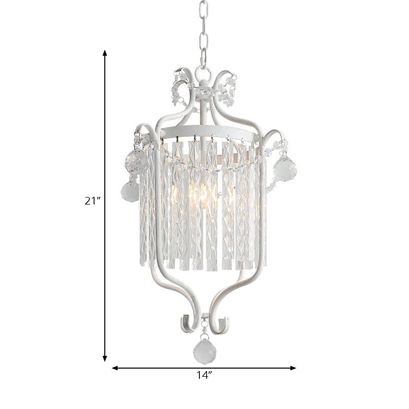 Modern 1 Light Ceiling Pendant - Black/White Bird Cage Design with Crystal Shade