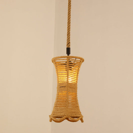 Suspension cage antique avec corde de chanvre - Suspension marron à 1 lumière pour restaurants