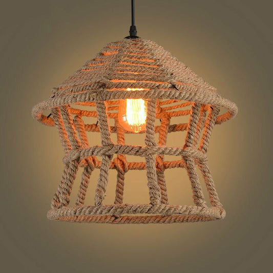 Plafonnier rustique en corde de chanvre marron - Design de maison rétro
