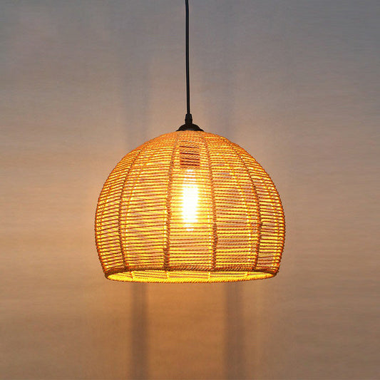 Lampe suspendue rustique en corde de chanvre, suspension vintage à ampoule unique pour restaurants - Marron