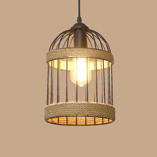Luminaire suspendu rustique en corde de chanvre avec ampoule marron