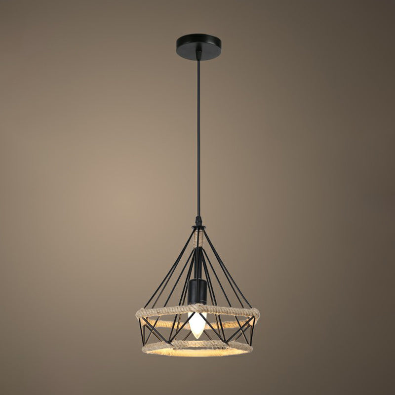 Rustic Hemp Rope Pendant Light Fixture in Brown - Vintage Wrapped Hanging Lamp with 1 Bulb