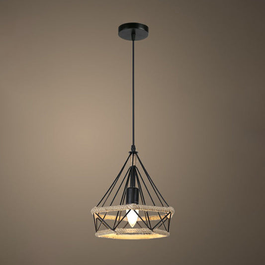Luminaire suspendu rustique en corde de chanvre marron - Lampe suspendue enveloppée vintage avec 1 ampoule