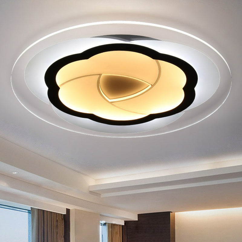 Modern Metallic LED Flush Ceiling Light Fixture with Clear Floral Design - Ideal for Living Room
