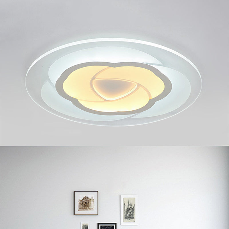 Modern Metallic LED Flush Ceiling Light Fixture with Clear Floral Design - Ideal for Living Room