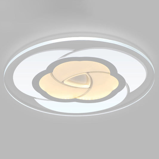 Modern Metallic Led Flush Ceiling Light Fixture With Clear Floral Design - Ideal For Living Room