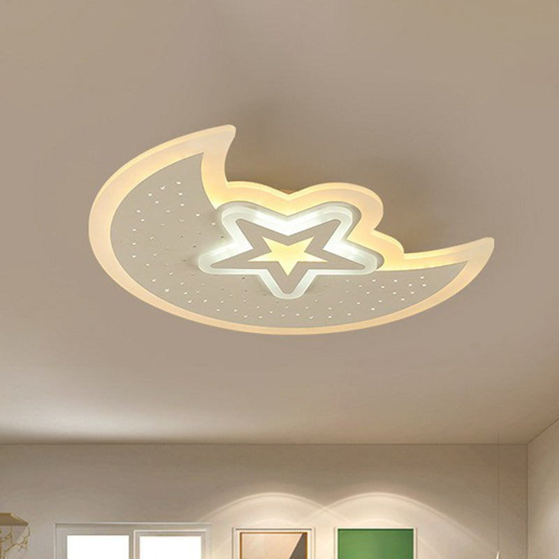 Contemporary Acrylic Flush Mount Ceiling Light with Crescent and Star Design - White LED Lighting Fixture